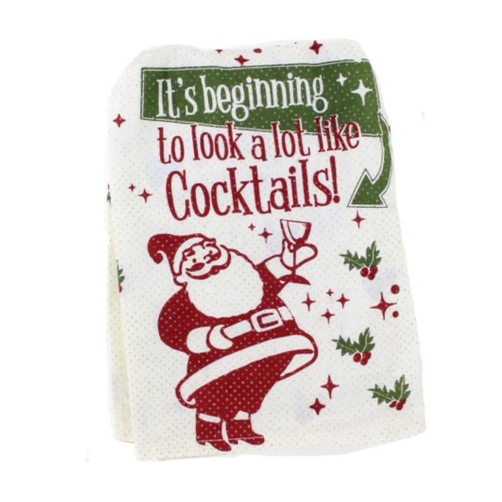 Primitives by Kathy Looks Like Cocktails with Santa Kitchen Towel